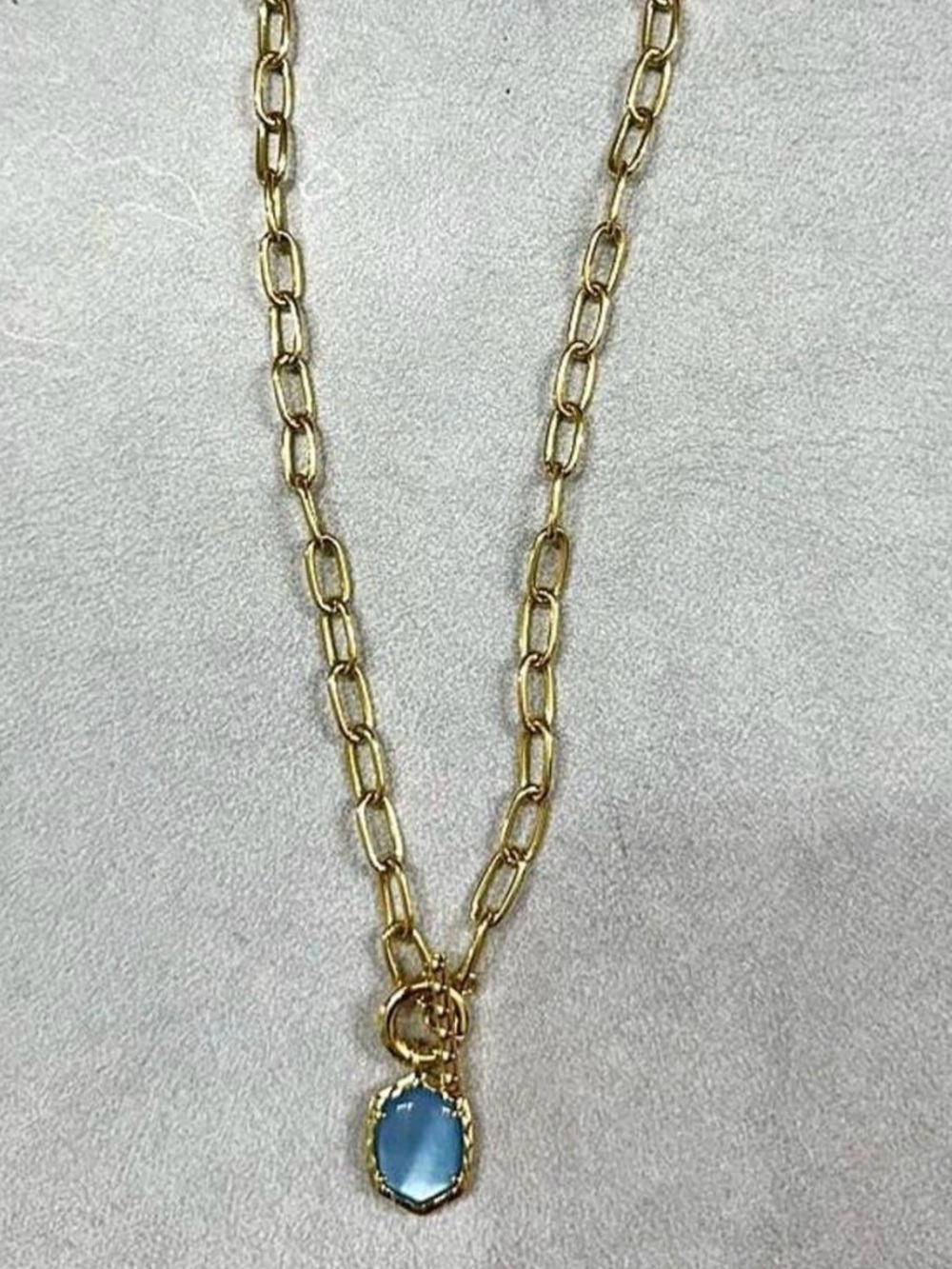 Kendra Scott Daphne Gold Link Necklace with Light Blue Pendant